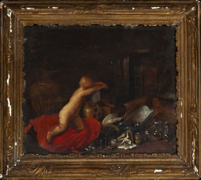 Interesting Vánitas painted in oil on copper, Italo-Flemish school from the 17th century. Oil on 