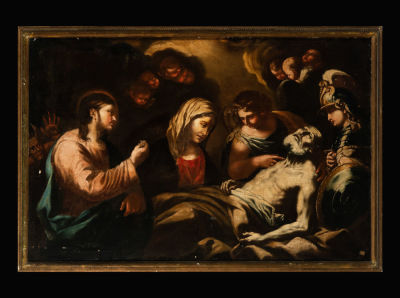 The Miracle of Saint Lazarus, Roman school of the 17th century. Canvas measurements 155 x100 cm. 