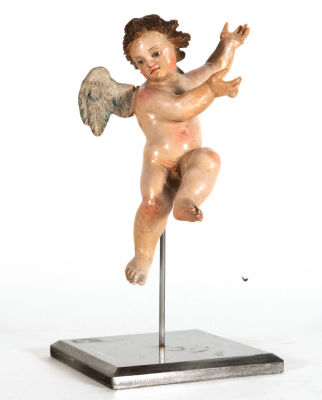 Neapolitan Nativity Angel, 18th century. Measurements: 25 X 12 X 12 cm in total with base