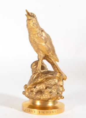 Canary in Gilt Bronze Philippe Lecoultrier, French Grand Tour Souvenir, 19th century. Measurement 
