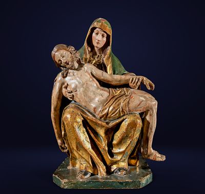 Spanish School of the 17th Century - Piety. Polychrome and gilded carved wood. Measurements: 44 