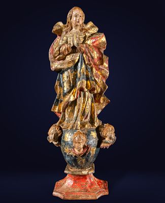 Spanish School of the 17th - 18th Century - Immaculate Conception. Polychrome and gilded carved 