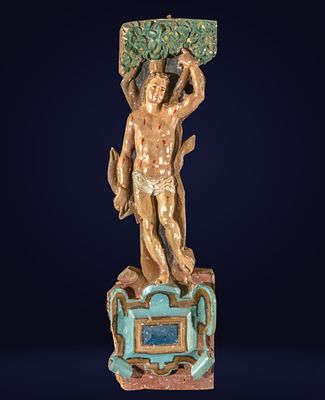 Spanish School of the 20th Century - San Sebastian. Polychrome carved wood. Measurements: 62 x 