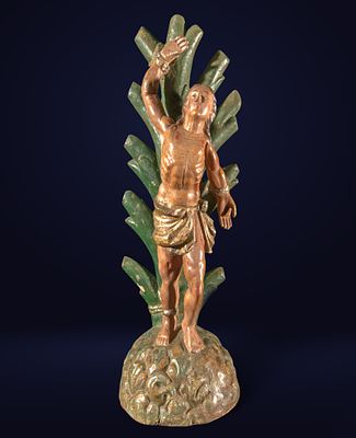 Spanish School of the 17th Century - San Sebastian. Polychrome and gilded carved wood. 