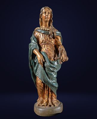Castilian School of the 17th - 18th Century - Santa Catalina. Polychrome and gilded carved wood. 