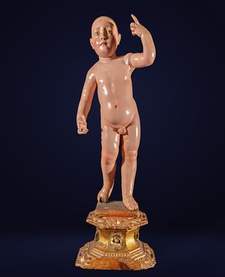 Spanish School of the 17th - 18th Century - Child Jesus (without hair). Polychrome and gilded 