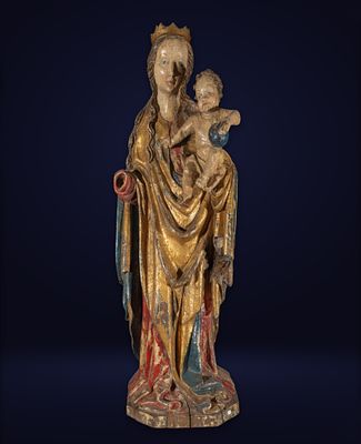 Flemish School of the 15th -16th Century - Virgin and Child. Polychrome and gilded carved wood. 