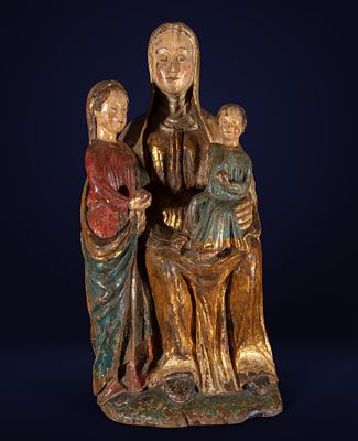 Castilian School of the 15th - 16th century - Santa Ana Triple. Polychrome and gilded carved 