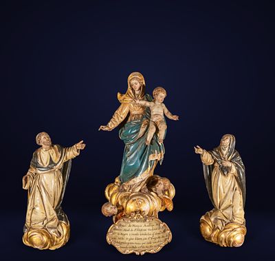 Spanish School of the 18th Century - Virgin and Child with Saint Dominic and Saint Teresa. Polych 