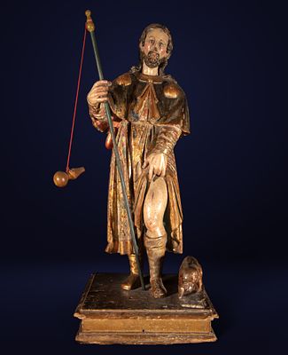 Jose de Villoldo - San Roque, Castilian School of the 16th century. Polychrome and gilded carved 