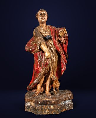 Castilian School of the 18th Century - Saint John the Evangelist. Polychrome and gilded carved 