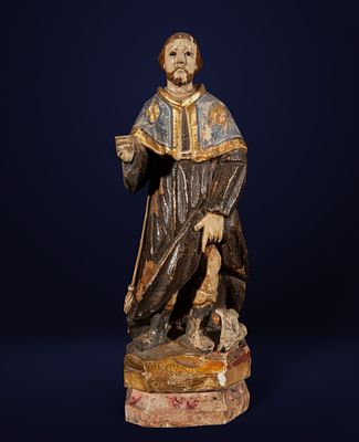 Castilian School of the 16th Century - San Roque. Polychrome carved wood. Measurements: 22 x 6 x 11
