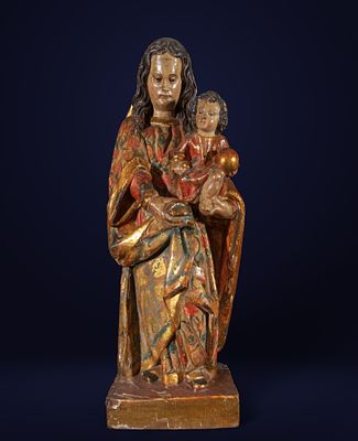 Castilian School of the 17th Century - Virgin and Child. Polychrome and gilded carved wood. 