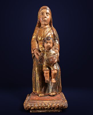 Castilian School of the 15th Century - Virgin and Child. Carved, polychrome, gilded and 