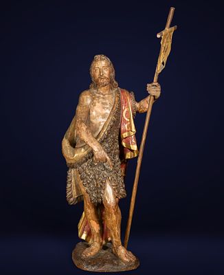 Important wooden Saint John from the 17th century, Italy. In polychrome and upholstered wood