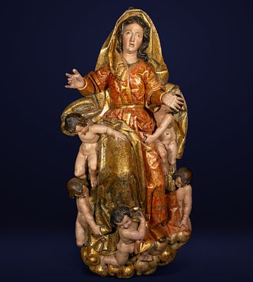 Juan Bazcardo (1584-1653) - Spectacular Virgin in Glory from the 16th century. Monumental