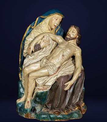 Exceptional Late Gothic South Portuguese Polychrome Terracotta Pietà, 15th-16th century. Very
