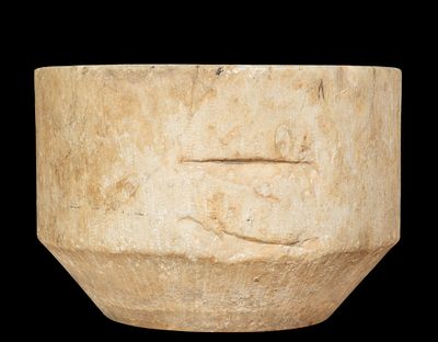 Exceptional Gothic Alabaster Baptismal Font from the Pyrenees, 14th century. Circa 1300-1400. In