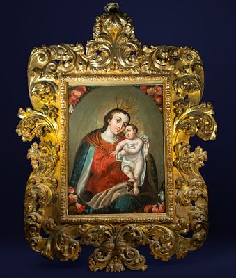 Monumental "Our Lady" of the Colonial Refuge Mexico, New Spain 17th century. Oil on canvas: 82 x