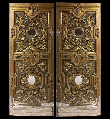 Pair of Massive 17th C Palazzo Doors, Italian, Venice. With profuse ornamentation and sculptural 