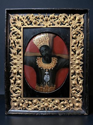 Exquisite colonial "Black Christ" on copper, Spanish Viceregal School of the 18th century. Both 