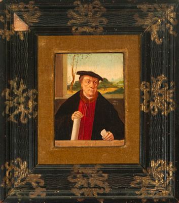 Portrait of a gentleman with a cap, following Flemish Gothic models. Oil on panel. Dimensions: 