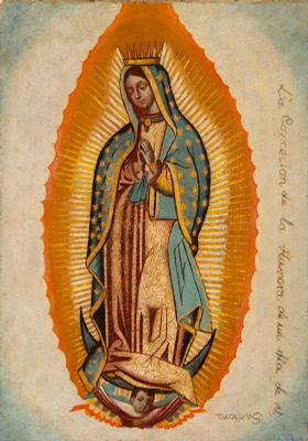 Guadalupe. New Hispanic School. 18th Century. Oil on canvas. Dimensions: 29.5 x 20.5 cm. The 