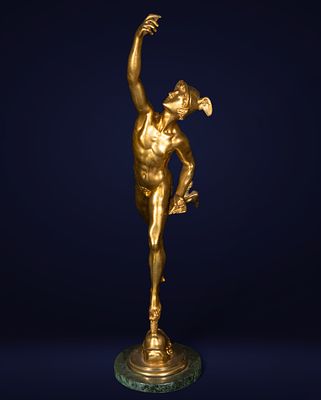 Bronze Mercury Sculpture, Grand Tour, 19th Century. Gilt bronze sculpture on a marble base. 