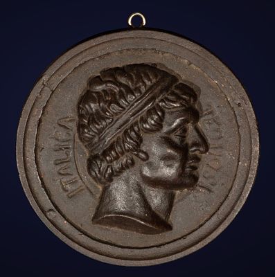 Decorative Italian Neoclassical Grand Tour Medallion of the Emperor, 19th Century. Cast iron. 
