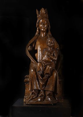 MONUMENTAL VIRGIN "SEDES SAPIENTAE" HISPANO - FLEMISH GOTHIC FROM THE 13TH CENTURY - EARLY 14TH 