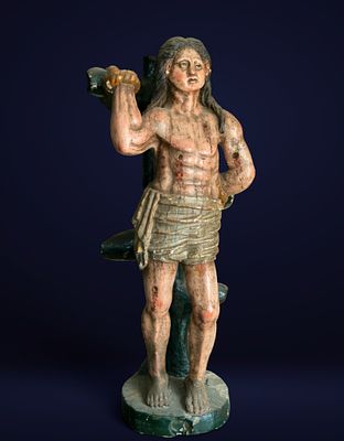 San Sebasti&aacute;n, Colonial School, 17th Century. Carved and polychromed wood. Dimensions: 92 x 37 x 