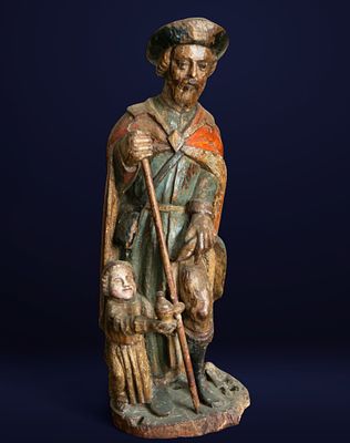 San Roque, Castilian School, 17th Century. Carved and polychromed wood. Dimensions: 61 x 23 x 15 