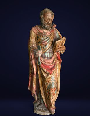 Saint Peter, Castilian School, 17th Century. Carved and polychromed wood. Dimensions: 81 x 31 