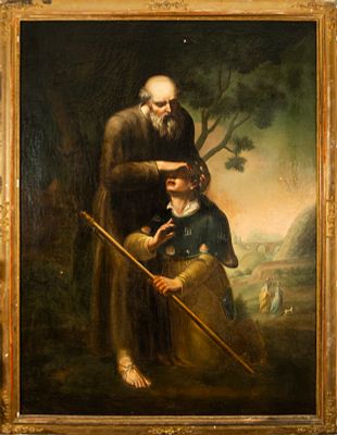 The cure of the blind man, Spanish School, late 18th century. Oil on canvas. Dimensions: 169 x 