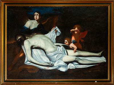 Recumbent Christ, Italian School, 17th Century. Oil on canvas. Dimensions: 137 x 99 cm (150 x 