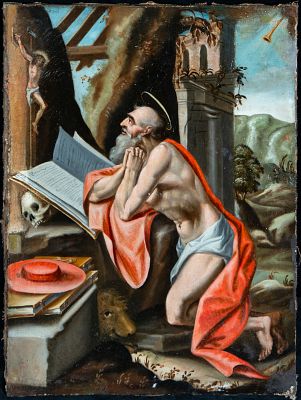 Saint Jerome in prayer, Spanish School, 17th Century. Oil on canvas. Dimensions: 56 x 42 cm. 