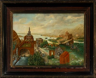Flemish architectural landscape. Flemish School. 17th century. Oil on panel. Dimensions 66 cm x 