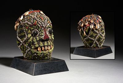 Ceremonial head with “Adwonzen” beads, Grassland village, Cameroon, 20th century. Polychrome 