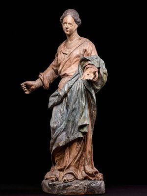 Sculpture of the Virgin and Child, French School, 17th century. Carved and polychromed wood. 