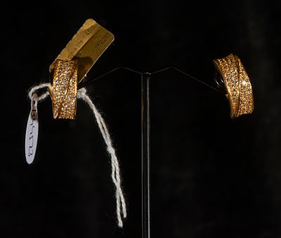 18k yellow gold earrings with pav&eacute; diamonds. Estimated total weight 1.45 cts. 18-karat yellow 