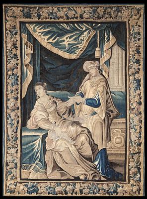 The Fortune Teller. Aubusson Tapestry, 18th Century. Wool and silk tapestry. Measurements 264 x 