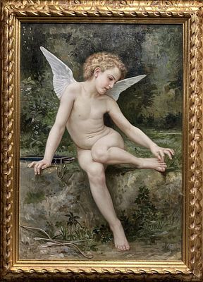 Cupid. French School, 20th Century, signed. Oil on canvas. Measurements 90 x 60 cm. The painting 