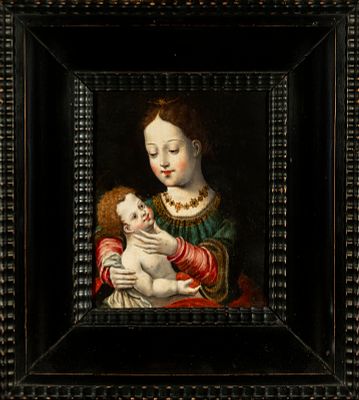 Madonna and child, 16th century - Master of the Parrot, Flemish school of Antwerp, 16th century. 