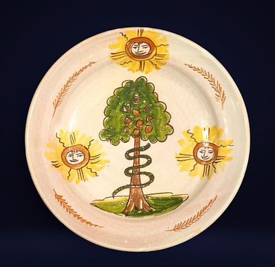 Large Ribes Alves plate in polychrome ceramic, Valencia, 19th century. Measurements: 33 x 30 cm