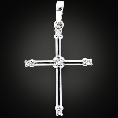 White gold pendant cross with diamonds, signed BHM, 20th century. 18k white gold (750), crafted 