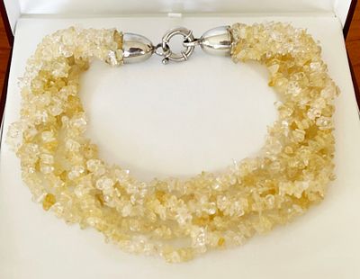 Six-strand necklace of natural citrines with a large sterling silver clasp, Vintage, 20th Century. 