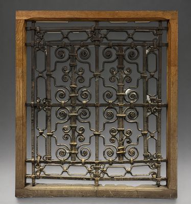 Wrought iron window grille, Italy, 18th century. Wrought iron. Measures 75 x 83.5 cm. Window 