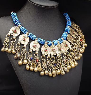 Ethnic tribal necklace in silver, total weight 125 g. Genuine tribal ethnic jewelry necklace 