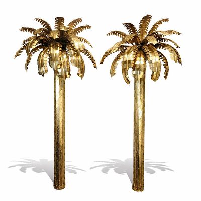 PAIR OF PALM TREE LAMPS BY CHRISTIAN TECHOUEYRES FOR MAISON JANSEN, GILDED BRASS, 70'S – FRANCE. 