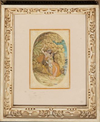 Oriental scene framed in painted bone. Oriental School. 20th century. Painted bone and worked 